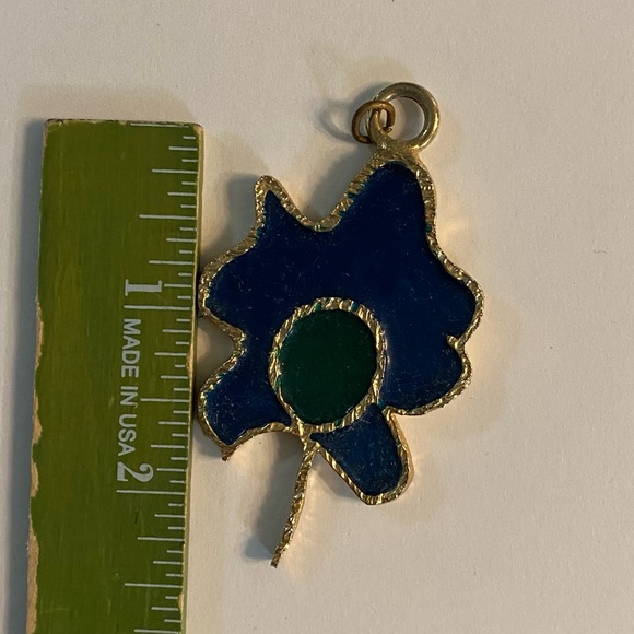 Vintage pendant, stained glass look with gold tone, blue and green resin - Picture 3 of 4